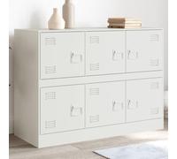 Ordellia Buffet Blanc en Acier laminé à Froid, 99 x 39 x 73 cm, Rangement avec 6 Portes et poignées métal, Console bahut pour Salon Chambre Cuisine, 90 kg