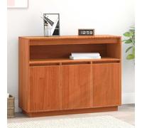 Ordellia Buffet Brun Cire en pin Massif 104,5 x 34 x 80 cm 3 Portes affleurantes, Meuble Bas de Rangement pour Salon Salle a Manger Couloir Entree