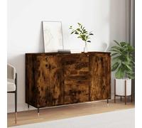 Ordellia Buffet chêne fumé en Bois d ingénierie 101,5 x 35 x 70 cm Pieds en Fer, Grand Rangement et Dessus pour déco, Armoire bahut pour Salon Cuisine