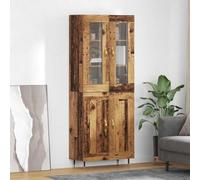 Ordellia Buffet en Bois Ancien 2 pcs 69,5 x 34 x 180 cm Enfilade avec 4 Portes en Verre, Meuble vaisselier pour Salle à Manger Salon Cuisine, Rangement et présentation