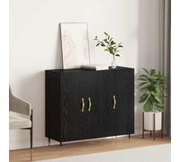Ordellia Buffet en chêne Noir 90 x 34 x 80 cm, en Bois d’ingénierie avec 3 Portes à charnières, Rangement pour Salon Cuisine Couloir et Support TV