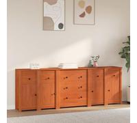 Ordellia Buffet Enfilade pin Massif Brun ciré, 226 x 35 x 80 cm, 5 pièces avec 7 tiroirs et 4 Portes, Rangement Salon Cuisine et Bureau, pour Vaisselle et Affichage
