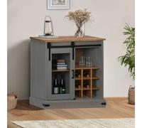 Ordellia Buffet Halden Gris 80x40x80 cm en Bois de pin Massif avec Porte coulissante, étagère, Porte-Bouteilles et Rangement pour Salon, Chambre, entrée, Couloir et Cuisine