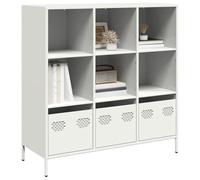 Ordellia Buffet Haut Blanc 101,5 x 39 x 103,5 cm en Acier laminé à Froid, avec tiroir, 6 Compartiments, Rangement Mural pour Salon Chambre Bureau