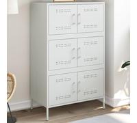 Ordellia Buffet Haut Blanc 68 x 39 x 113 cm en Acier, Armoire de Rangement Industrielle à 6 Compartiments, Portes, pour Salon Chambre Bureau,