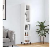 Ordellia Buffet Haut Blanc en Bois d ingénierie avec Porte, étagère, vitrine et Pieds en Fer, Meuble de Rangement 34,5 x 34 x 180 cm pour Salon, Cuisine, entrée