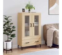Ordellia Buffet Haut chêne Sonoma en Bois d ingénierie, 69,5 x 31 x 115 cm avec Portes vitrées et Pieds en métal, Grand Rangement pour Salon et Salle à Manger