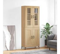 Ordellia Buffet Haut chêne Sonoma en Bois d’ingénierie 69,5 x 34 x 180 cm avec vitrine et étagères, Pieds en métal pour Salon Salle à Manger, Rangement
