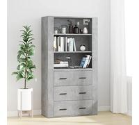 Ordellia Buffet Haut Gris béton en Bois d ingénierie, vaisselier avec Dessus, Rangement Salon Salle à Manger Cuisine entrée Couloir Chambre Bureau, Meuble Mural 174 caractères