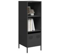 Ordellia Buffet Haut Noir 35x39x103,5 cm en Acier laminé à Froid, Armoire à tiroir 2 Compartiments pour Rangement Salon Bureau, et vaisselier