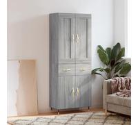 Ordellia Buffet Haut Sonoma Gris 69,5x34x180 cm Bois d’ingénierie, Pieds en métal, Grand Espace de Rangement Portes pour Salon Salle à Manger Couloir