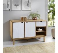 Ordellia Buffet OTTA Marron Blanc en Bois de pin Massif 114 x 43 x 73,5 cm 1 tiroir 2 Portes Rangement Salle à Manger Console