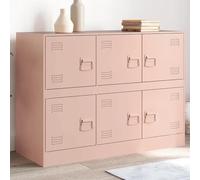 Ordellia Buffet Rose 99 x 39 x 73 cm en Acier laminé à Froid, bahut avec 6 poignées, Armoire de Rangement pour Salon Salle à Manger, capacité 90 kg