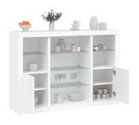 Ordellia Buffets Enfilade LED RVB 3 pièces Blanc en Bois d ingénierie, 142,5 x 37 x 100 cm, éclairage décoratif, Grand Rangement, Support pour Affichage Salon