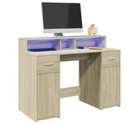 Ordellia Bureau avec lumières LED en Bois d'ingénierie chêne Sonoma, Grand Espace de Rangement, Design Ergonomique pour Travail, étude, Gaming, avec étagères, tiroirs, Angle Pliable