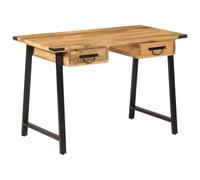 Ordellia Bureau avec tiroirs en bois de manguier massif 105 x 55 x 70 cm, pieds en fer avec revêtement en poudre noire, 2 compartiments pour bureau à domicile et bureau
