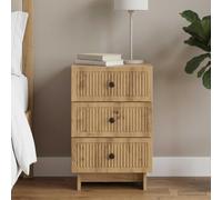 Ordellia Cabinet de Chevet en chêne Artisanal, Table Chevet Nuit compacte 43 x 41 x 66,5 cm, 3 tiroirs, Bois métal, Rangement lit Chambre Salon, Style Vintage scandinave
