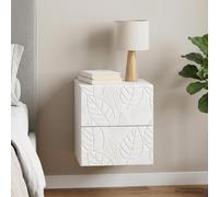 Ordellia Cabinet de Chevet Mural Blanc en Bois d ing?n?ierie 34,5 x 33 x 40 cm avec 2 tiroirs, Meuble appoint pour Chambre lit, Rangement Compact pour Lampe Livre