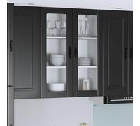 Ordellia Cabinet en Verre Mural Lucca Noir en Bois d’ingénierie 80 x 31 x 100 cm, Meuble Armoire Buffet vitrine avec 3 étagères, 2 Portes, Montage Mural pour Cuisine Moderne