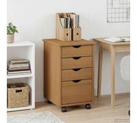 Ordellia Cabinet Roulant Moss en pin Massif Brun Miel, 34 x 39 x 56 cm, 4 tiroirs à coulisses à Galets, Finition Mate, Meuble Rangement Gain Place pour Bureau Chambre Salon entrée Atelier