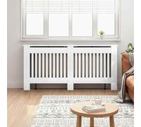 Ordellia Cache-radiateur blanc brillant en bois 172 x 19 x 81,5 cm, avec étagère supérieure et lamelles verticales pour un flux de chaleur uniforme, solution de chambre sûre pour les enfants et les
