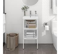 Ordellia Cadre de lavabo encastrable Blanc en Fer Enduit de Poudre avec Vasque en céramique Dimensions 40 x 38 x 83 cm pour Salle de Bain, Rangement Pratique