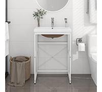 Ordellia Cadre de lavabo Salle Bain Blanc en Fer Enduit de Poudre avec Vasque encastrable en céramique, 59 x 38 x 83 cm, trop-Plein, Style Contemporain pour Salle d’Eau et buanderie