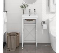 Ordellia Cadre de lavabo Salle de Bain encastrable Blanc en Fer Enduit de Poudre, Vasque en céramique avec trop Plein, Cadre 40 x 38 x 83 cm pour Rangement organisé