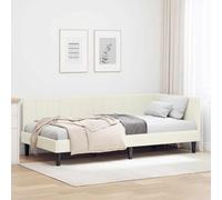 Ordellia Cadre de lit d'angle avec tête de lit crème 90 x 190 cm, housse en velours, en forme de L, plate-forme peu encombrante, pour chambre à coucher, meuble en bois robuste