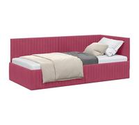 Ordellia Cadre de lit d'angle Bordeaux en Velours 90 x 190 cm, Cadre à Lattes Robuste, Design en L, tête de lit modulable, mobilier Chambre Polyvalent et Confortable
