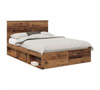 Ordellia Cadre de lit en Bois Ancien 140 x 190 cm, pin Massif et Bois d'ingénierie, Cadre à Lattes Fixe, mobilier Chambre Durable et Facile à Nettoyer pour Un Sommeil paisible