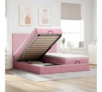 Ordellia Cadre de lit Ottoman avec Matelas Velours Rose 160x200 cm, Rangement avec mécanisme hydraulique, surmatelas Confortable, lumières LED intégrées, mobilier Chambre Double Pratique