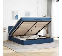 Ordellia Cadre de lit Ottoman Bleu 160x200 cm Tissu Polyester avec Matelas à Ressorts ensachés, sommier à Lattes, Espace de Rangement et surmatelas Confortable