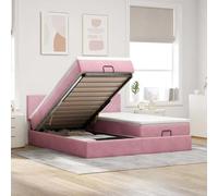Ordellia Cadre de lit Ottoman Velours Rose 160x200 cm avec Matelas à Ressorts ensachés, sommier à Lattes, Rangement sous lit hydraulique, surmatelas Confortable pour Chambre à Coucher