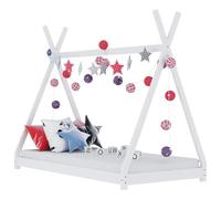 Ordellia Cadre de lit pour enfant en pin massif blanc 70 x 140 cm avec sommier à lattes, cadre croisé inspiré du tipi pour chambre d'enfant, coin lecture et maison de jeu