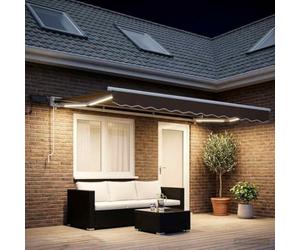 Ordellia Cadre de Store Manuel avec LEDs Taupe 4 x 3 m, Store auvent Retractable Enrouleur pour terrasse Balcon Jardin, Pare Soleil Brise Vue pour pergola