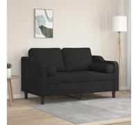 Ordellia Canapé 2 Places Noir 120 cm avec oreillers décoratifs, Tissu Polyester et métal, Banquette Salon 138 x 77 x 80 cm, assises Mousse pour se détendre