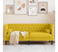 Ordellia Canapé Chesterfield 2 Places Jaune en Velours, avec 2 traversins, Pieds Robustes en Bois, Dimensions 174 x 74,5 x 70,5 cm, Assise Confortable Salon