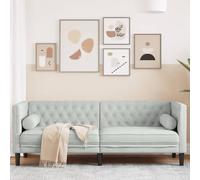 Ordellia Canapé Chesterfield 3 Places Gris Clair en Velours avec traversins 194 x 74,5 x 70,5 cm, Dossier et accoudoirs à Boutons, Assise pour Salon Salle de séjour