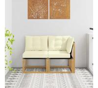 Ordellia Canapé Module Jardin extérieur Blanc en Bois d’Acacia Massif, Fauteuil Angle et siège Milieu modulable avec Coussin textilène, pour terrasse Patio Balcon Lounge détente