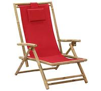 Ordellia Chaise de Relaxation inclinable en Bambou Rouge et Tissu, Dossier réglable 4 Positions, Pliable pour terrasse Jardin, Assise Confortable, 110 kg