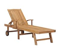 Ordellia Chaise Longue en Bois de Teck Solide, lit chilienne à Lattes réglable 4 Positions, avec 2 Roues, accoudoirs, pour Jardin Patio terrasse Piscine