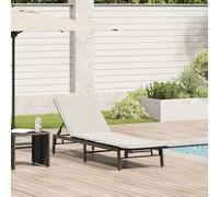 Ordellia Chaise Longue en rotin PE Noir avec Coussin Blanc crème, Dossier réglable 3 Positions, transat extérieur 200 x 59 cm pour Jardin terrasse Balcon, Confort de détente