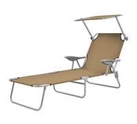Ordellia Chaise Longue Pliable avec auvent en Acier revêtu de Poudre Taupe, Dossier inclinable Multiposition, transat de Jardin 58 x 189 x 27 cm, pour terrasse, Plage et Piscine