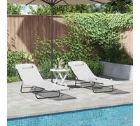 Ordellia Chaise Longue Pliante 2 pcs crème en Textilène, 182 x 55 x 85,5 cm, Dossier inclinable, Acier Noir, Bain Soleil pour Jardin terrasse Balcon Piscine Plage extérieur