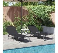 Ordellia Chaise Longue Pliante 2 pcs Noir 188 x 57 x 86,5 cm en Polyester Cadre Acier Dossier réglable pour Jardin terrasse Balcon Confort détente