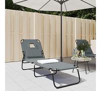 Ordellia Chaise Longue Pliante Gris en Tissu Oxford et Acier Enduit de Poudre, 5 Positions d Inclinaison, avec Trou pour Le Visage, pour Jardin terrasse Piscine Plage, 110 kg