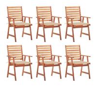 Ordellia Chaises à Manger d’extérieur Lot de 6 en Bois d’Acacia Massif avec Coussins Beige, accoudoir, Dossier à Lattes, 56 x 62 x 92 cm pour Jardin terrasse Patio Repas extérieur