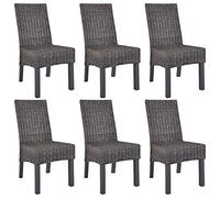 Ordellia Chaises à Manger Lot de 6 en rotin Kubu Marron avec Bois de manguier, Assise 46 cm, Dossier et Pieds Gris délavé, Meuble Cuisine Salle Manger Repas Style bistrot Design