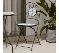 Ordellia Chaises de Bistro Pliables en Fer Enduit de Poudre et céramique, Lot de 2 Bleu et Blanc, Design mosaïque pour Jardin Balcon Patio, siège Stable